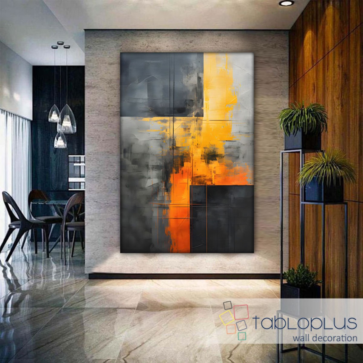 Orange Yellow Abstract Textured Partial Oil Painting